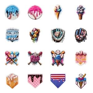 Colorful Ice Cream and Baseball Themed Shoe Charm Set